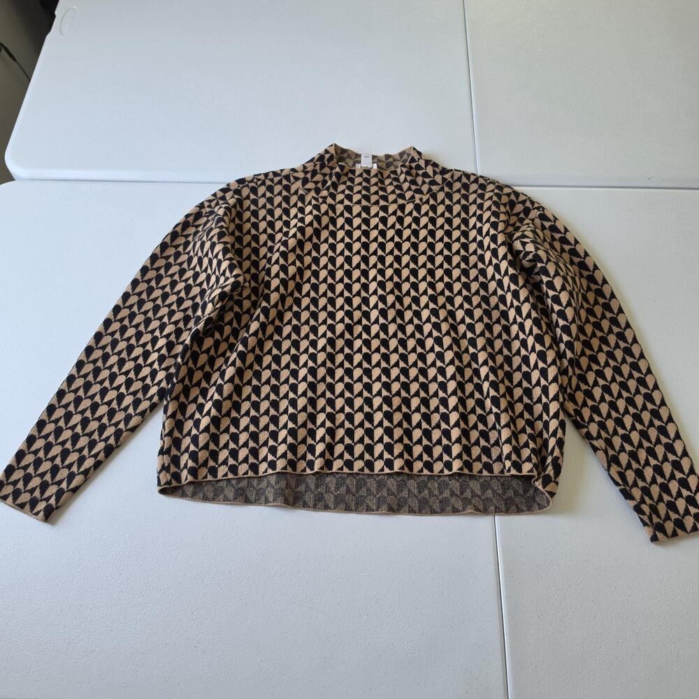 Maeve Sweater Womens Small Brown Geometric Mock Neck Long Sleeve Knit Pullover